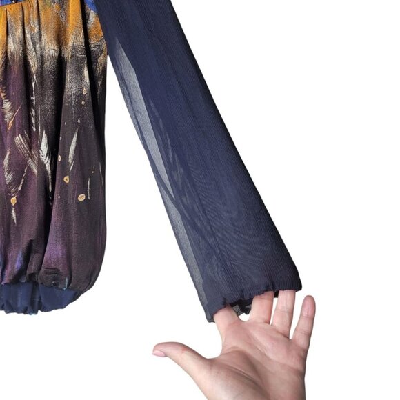 Save the Queen Blouse Womens XL Artsy Sheer Mesh Colorful Abstract Boho Y2k City - Picture 5 of 10